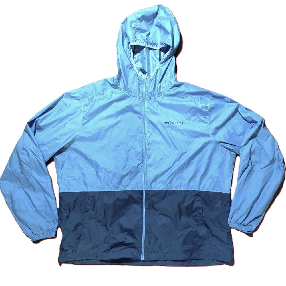 Columbia Center Ridge Windbreaker Jacket Men XXL Blue Colorblock Hooded Full Zip